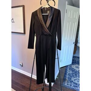Adrianna Papell Crepe Tuxedo Collar Black Jumpsuit S4-see description